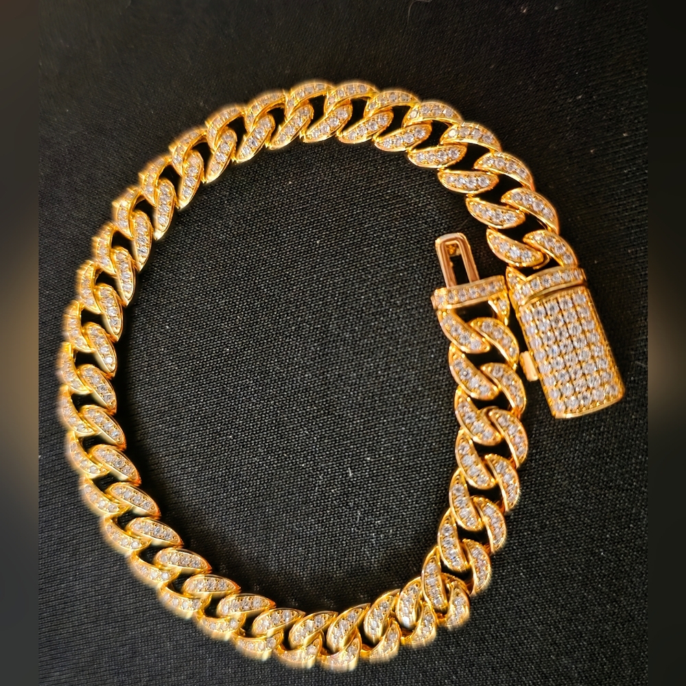 18k Gold Plated Miami Cuban Iced Out Bracelet 8" Moissanite 12ctw 8mm - Picture 3 of 9